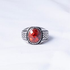 Red Turkish Stone 925 Silver Ring