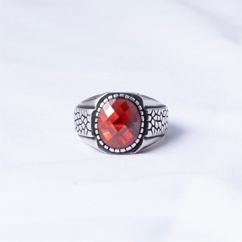 Red Turkish Stone 925 Silver Ring