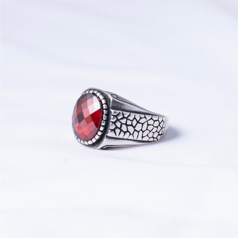 Red Turkish Stone 925 Silver Ring - Image 3