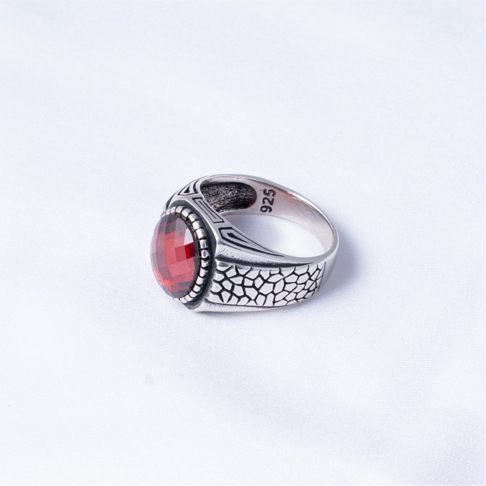 Red Turkish Stone 925 Silver Ring - Image 4