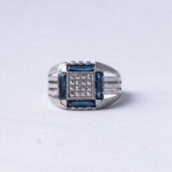 Blue Stone Square CZ 925 Silver Ring