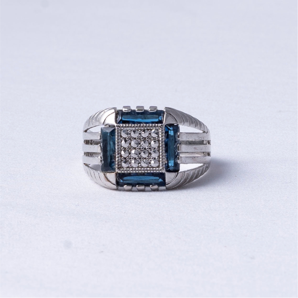 Blue Stone Square CZ 925 Silver Ring
