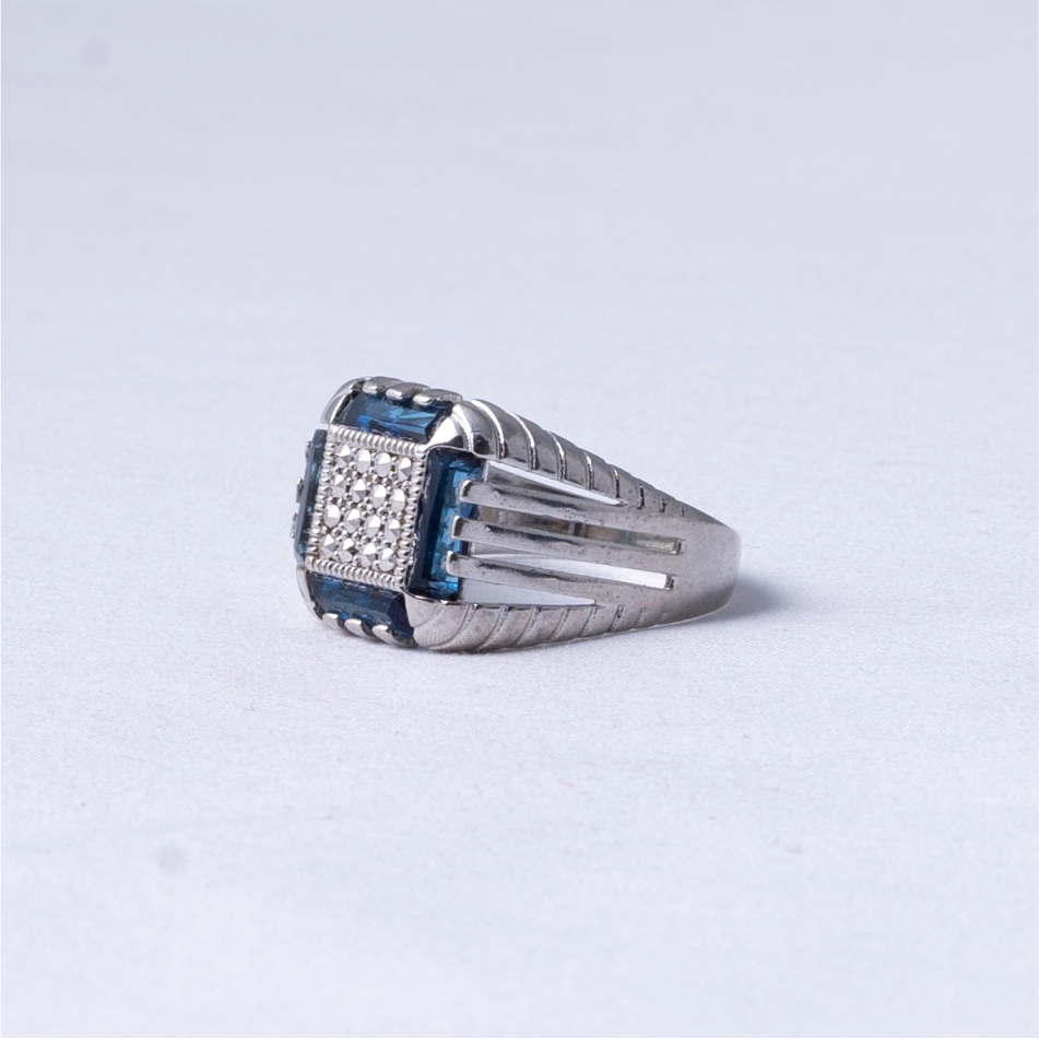 Blue Stone Square CZ 925 Silver Ring - Image 3