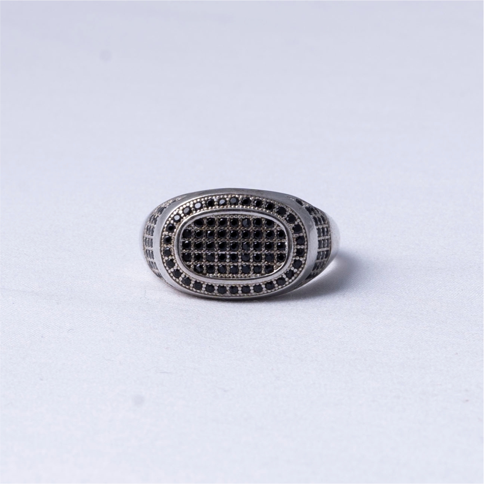 Black CZ Oval 925 Silver Ring
