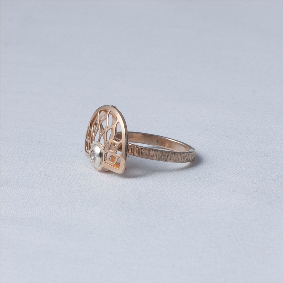 Rose Gold Filigree CZ 925 Silver Ring - Image 3