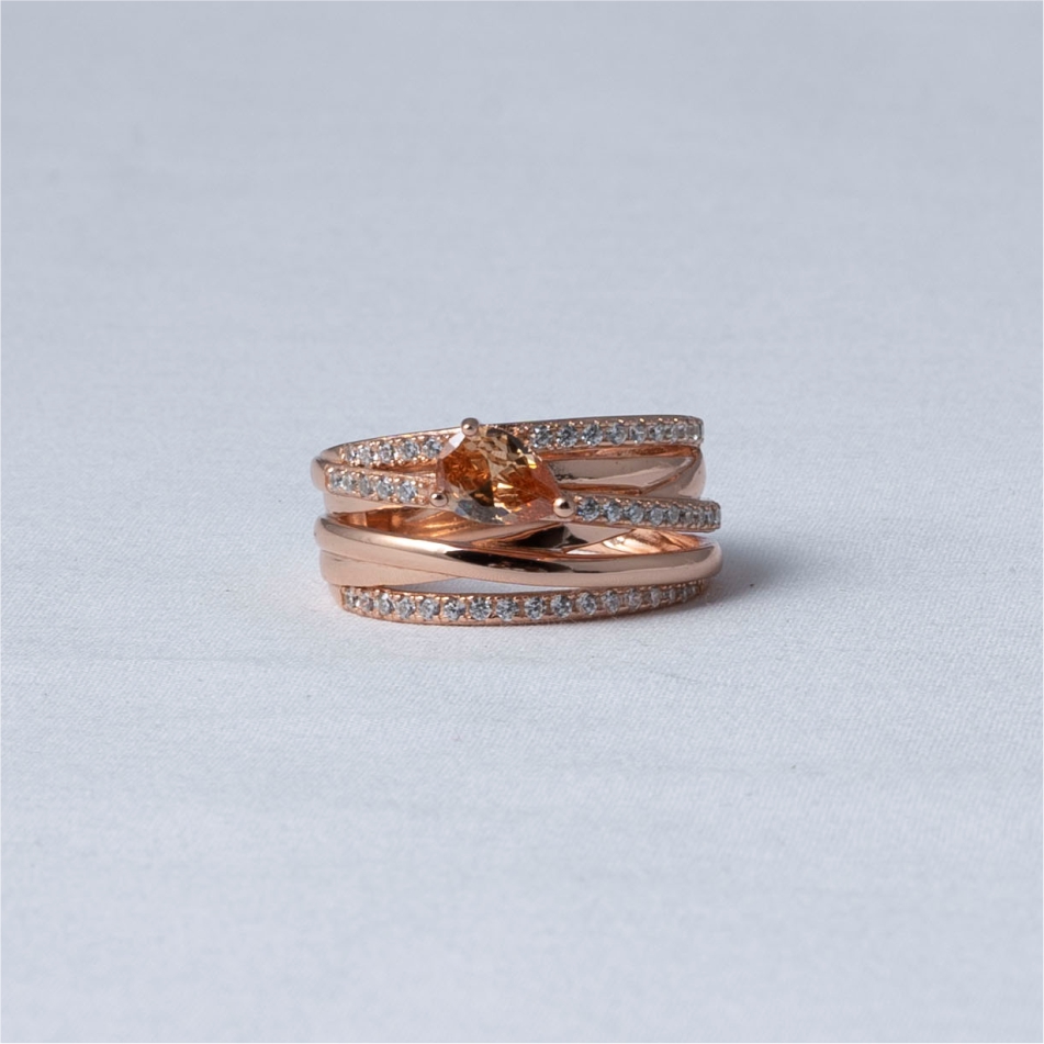 Rose Gold Pear Stone Wrap 925 Silver Ring