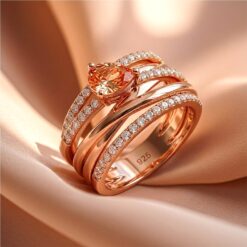 Alternative view of Rose Gold Pear Stone Wrap 925 Silver Ring