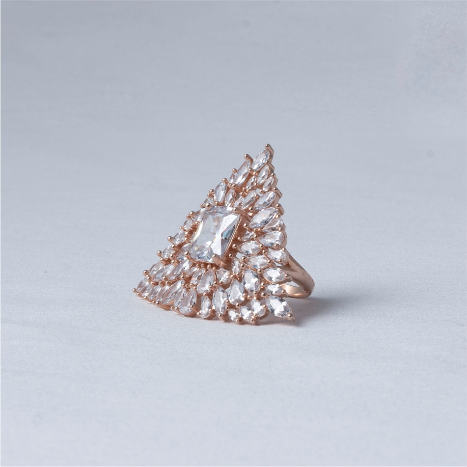 Rose Gold Floral CZ 925 Silver Ring - Image 3