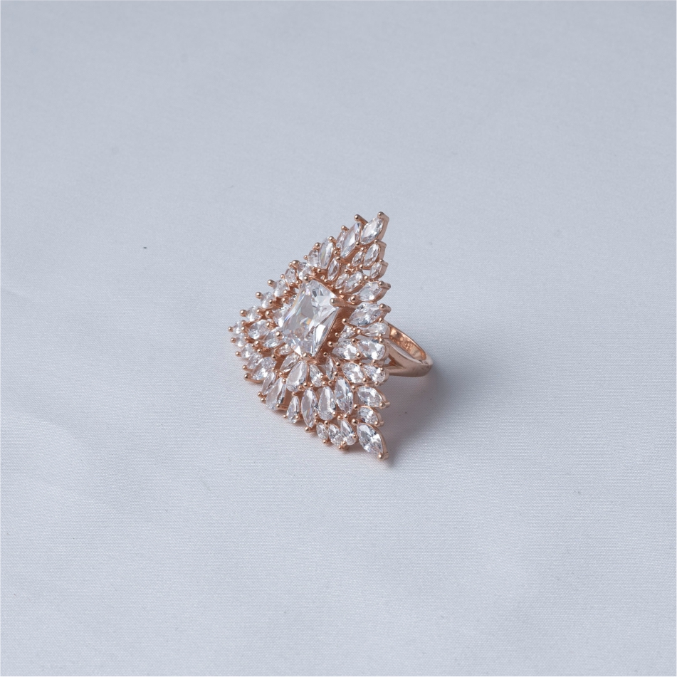 Rose Gold Floral CZ 925 Silver Ring - Image 4