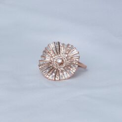 Rose Gold Sunburst CZ 925 Silver Ring