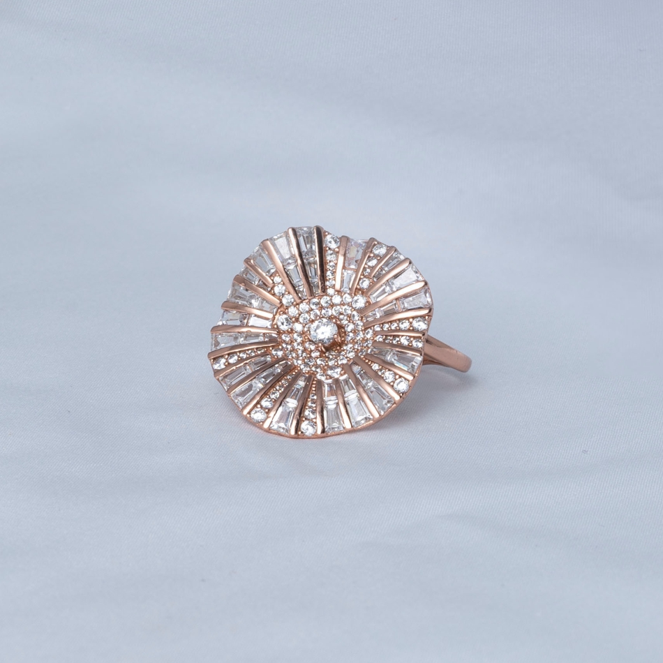 Rose Gold Sunburst CZ 925 Silver Ring