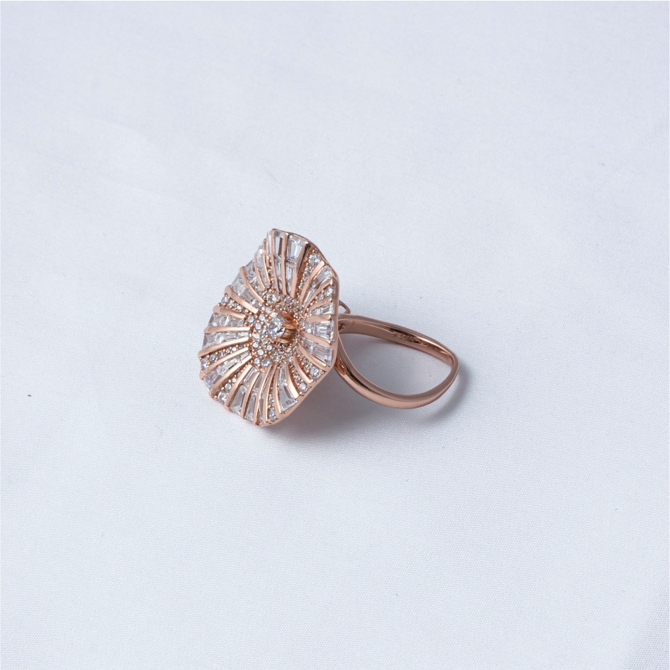 Rose Gold Sunburst CZ 925 Silver Ring - Image 4