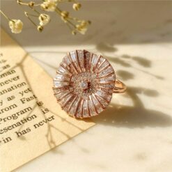 Alternative view of Rose Gold Sunburst CZ 925 Silver Ring