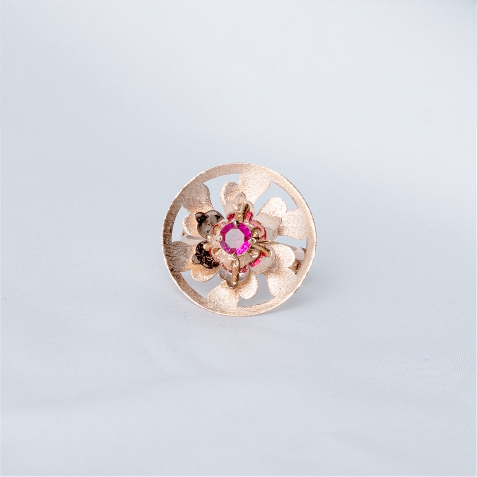 Rose Gold Floral Ruby 925 Silver Ring