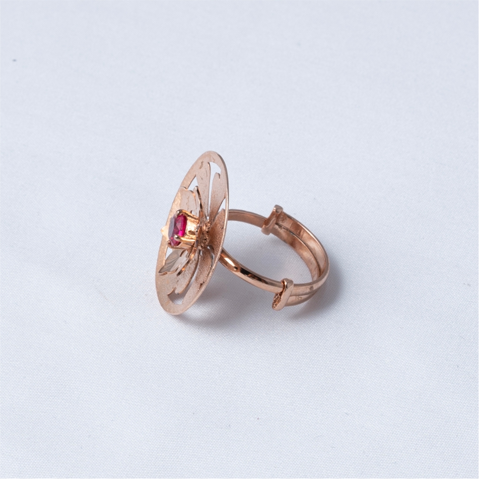Rose Gold Floral Ruby 925 Silver Ring - Image 3