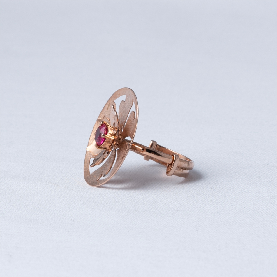 Rose Gold Floral Ruby 925 Silver Ring - Image 4