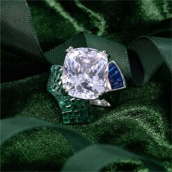 Alternative view of CZ Solitaire Green Blue Designer 925 Silver Ring