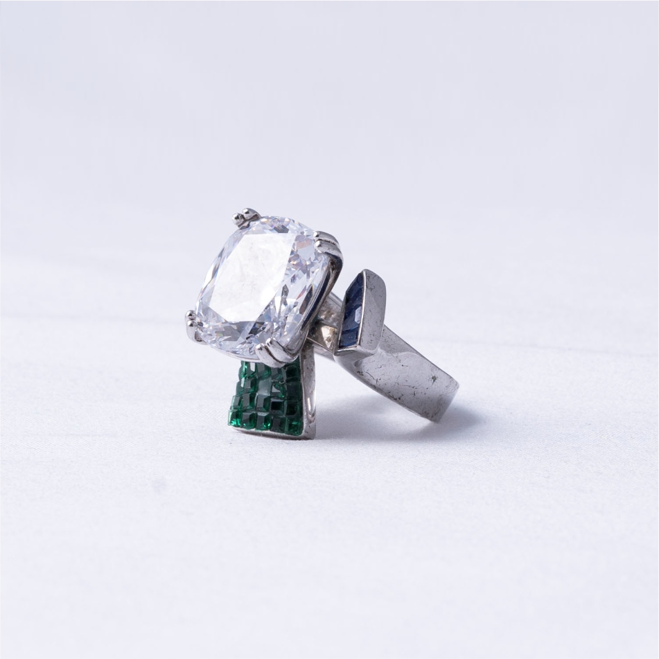 CZ Solitaire Green Blue Designer 925 Silver Ring - Image 3
