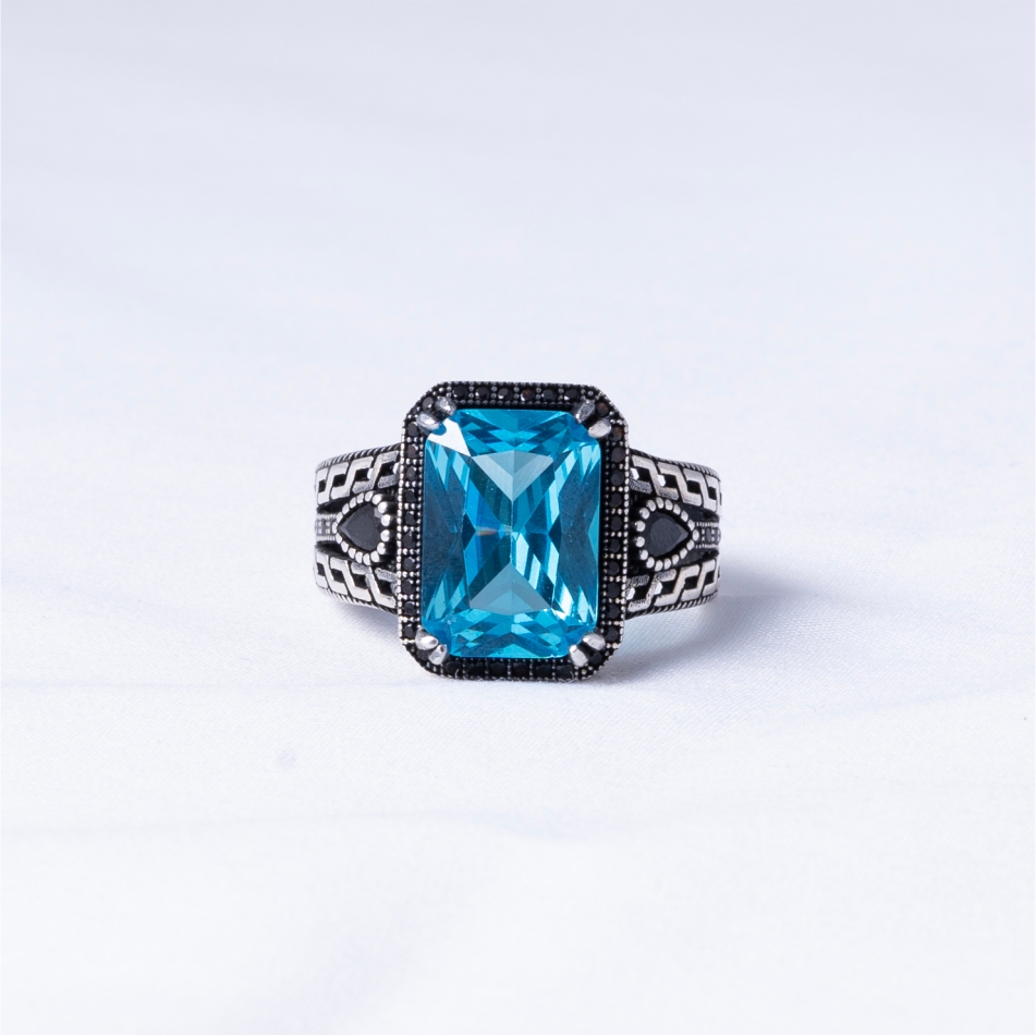 Sea Blue Stone Vintage 925 Silver Ring