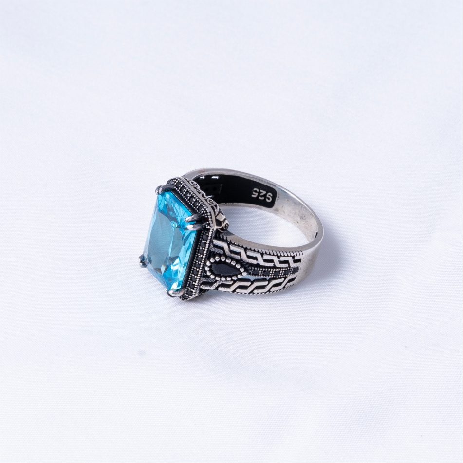 Sea Blue Stone Vintage 925 Silver Ring - Image 4