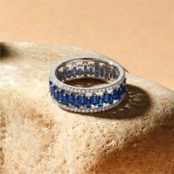 Alternative view of Blue Baguette Stone 925 Silver Band Ring