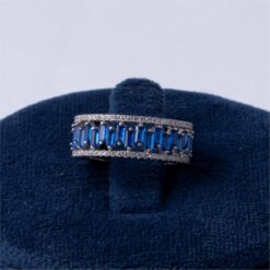 Blue Baguette Stone 925 Silver Band Ring