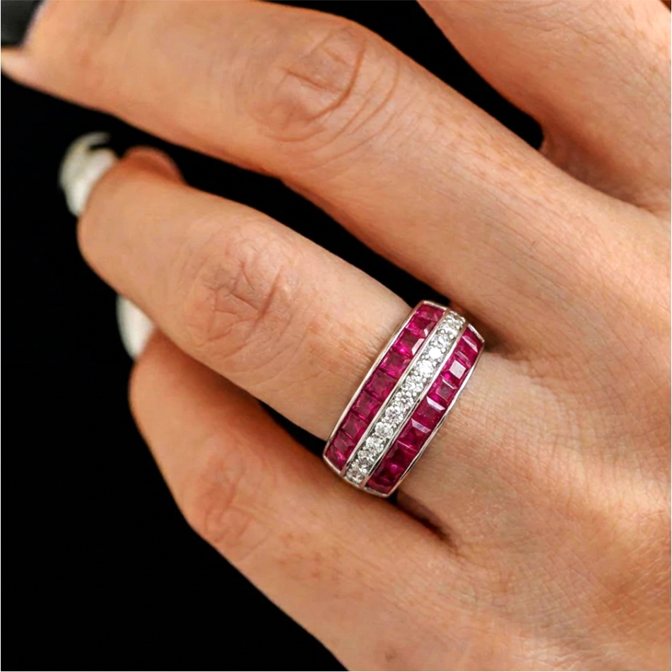 Pink Stone CZ Band 925 Silver Ring - Image 2