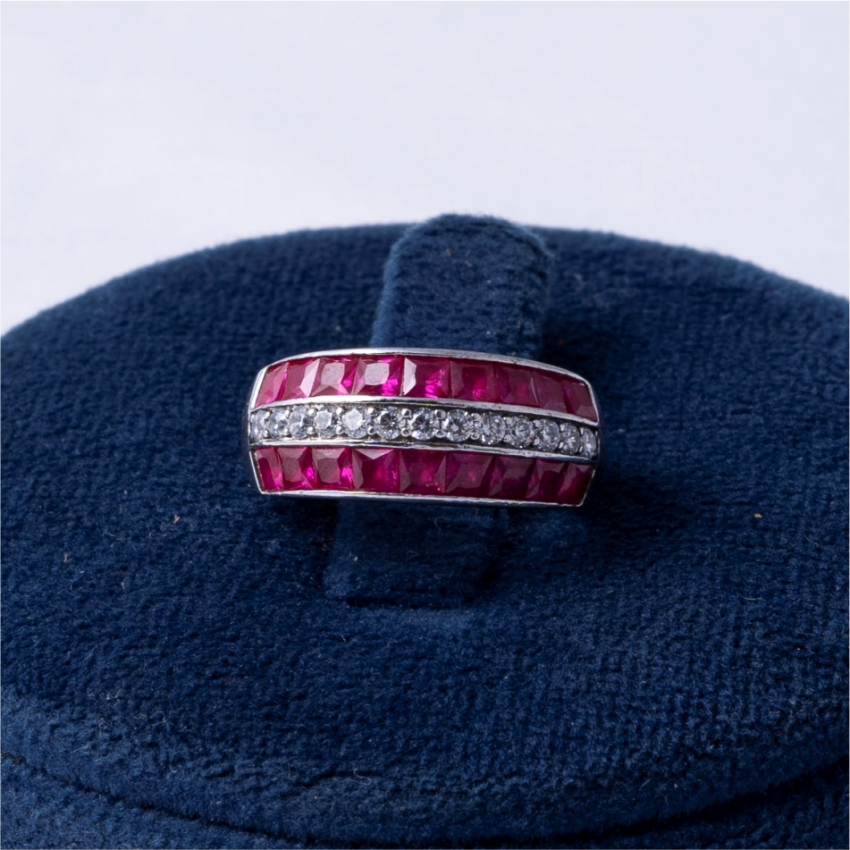 Pink Stone CZ Band 925 Silver Ring