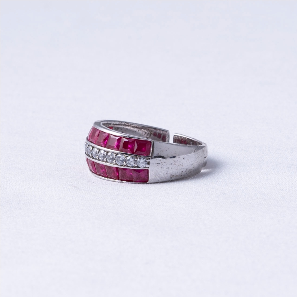 Pink Stone CZ Band 925 Silver Ring - Image 3