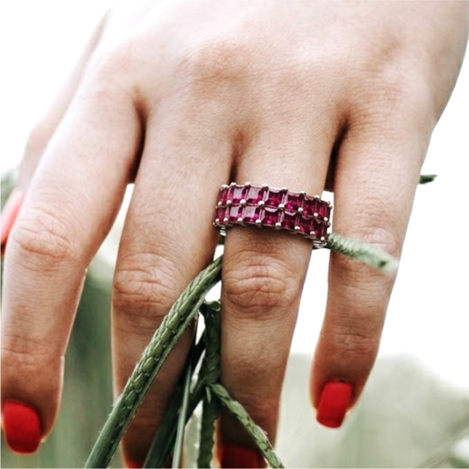 Pink Princess Stone 925 Silver Band Ring - Image 2