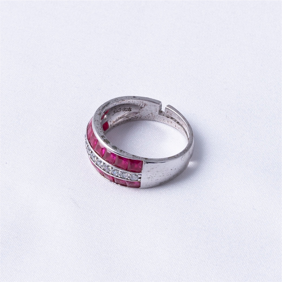 Pink Stone CZ Band 925 Silver Ring - Image 4