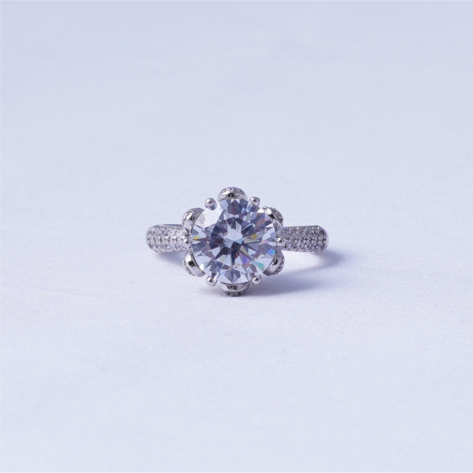Round Solitaire CZ 925 Silver Ring