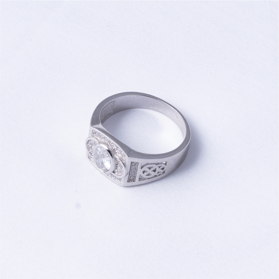 Single Stone CZ Men's 925 Silver Ring - Image 4