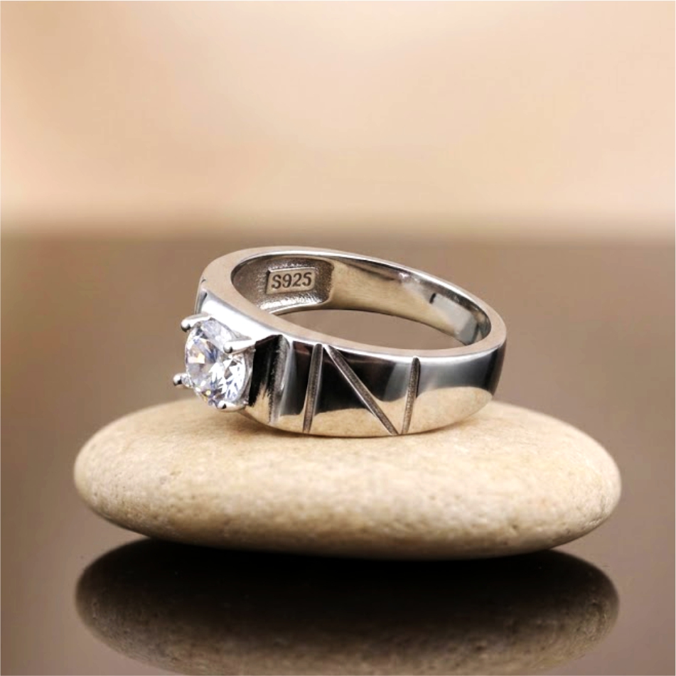 Single Stone Men's 925 Silver Ring - Image 4
