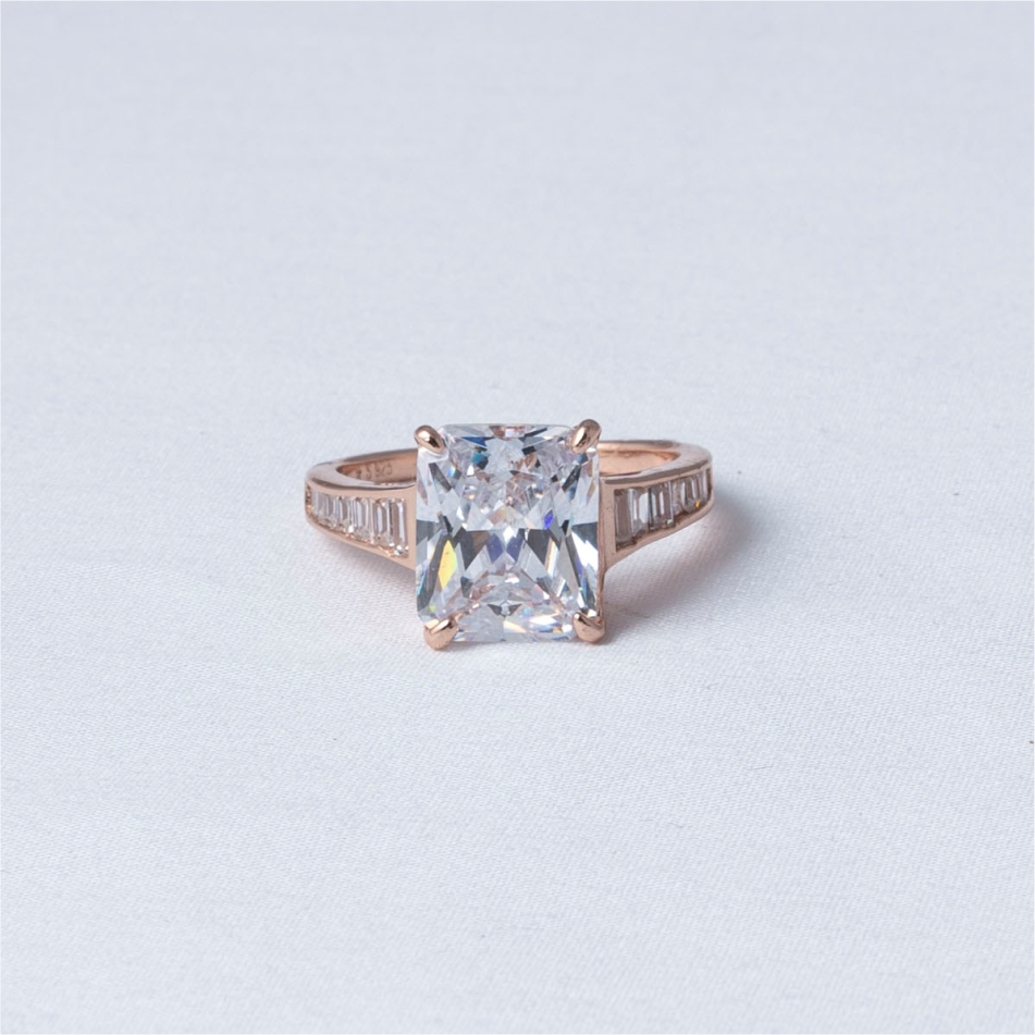 Radiant Solitaire Rose Gold 925 Silver Ring