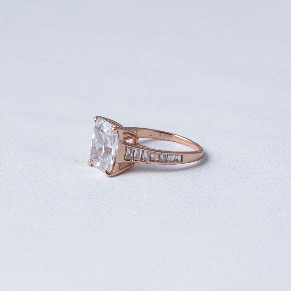 Radiant Solitaire Rose Gold 925 Silver Ring - Image 3