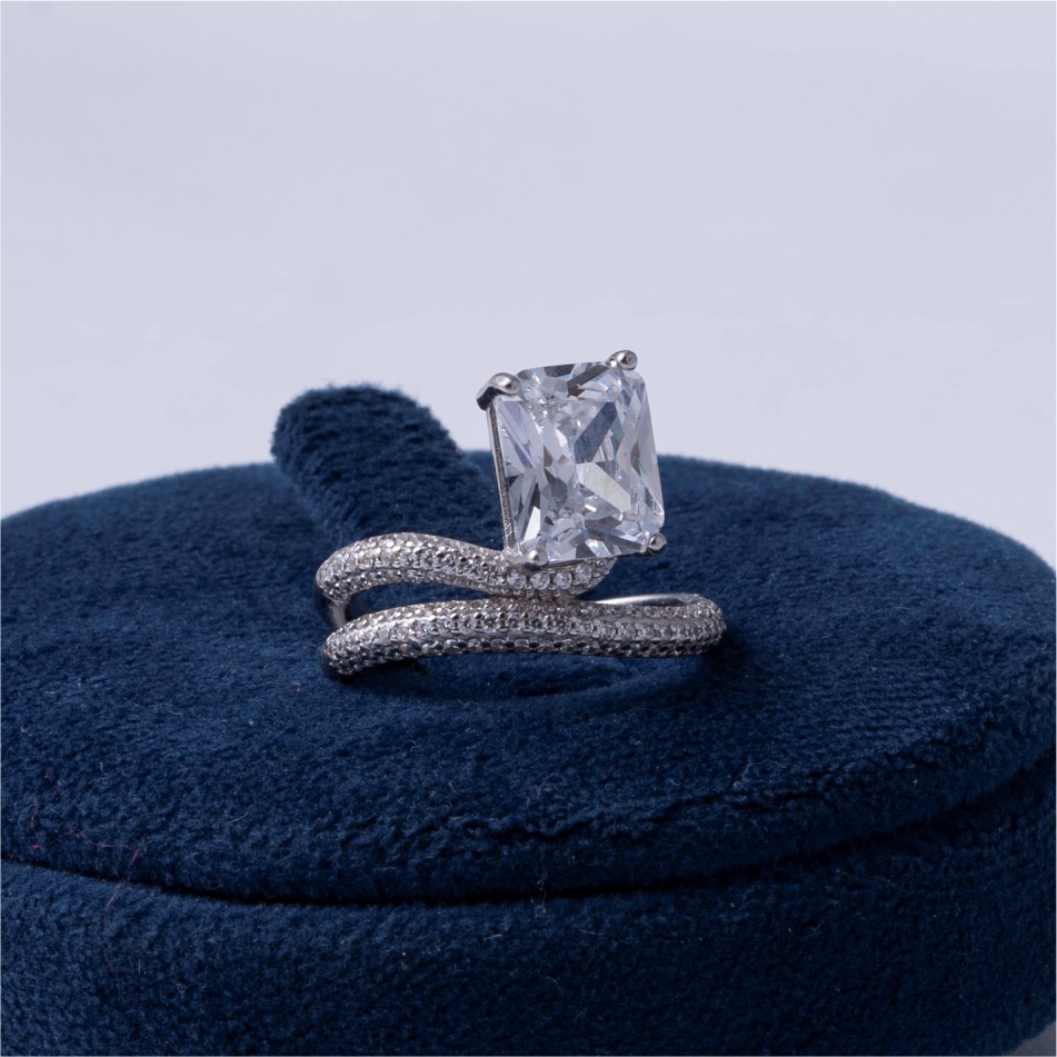 Radiant Solitaire CZ Wrap 925 Silver Ring