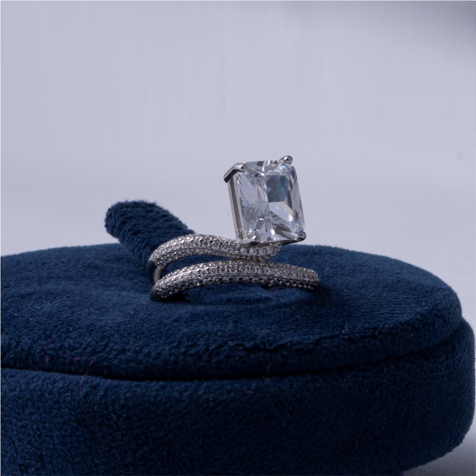 Radiant Solitaire CZ Wrap 925 Silver Ring - Image 3