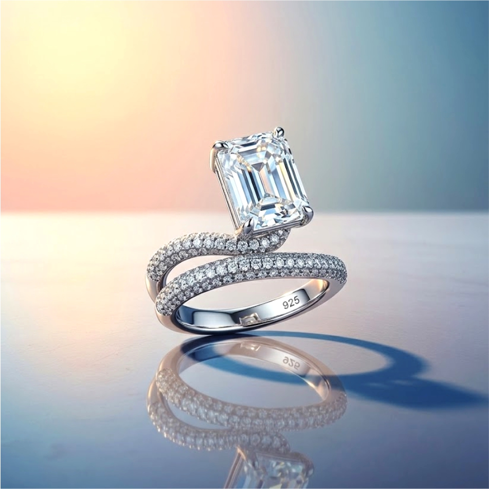Radiant Solitaire CZ Wrap 925 Silver Ring - Image 2