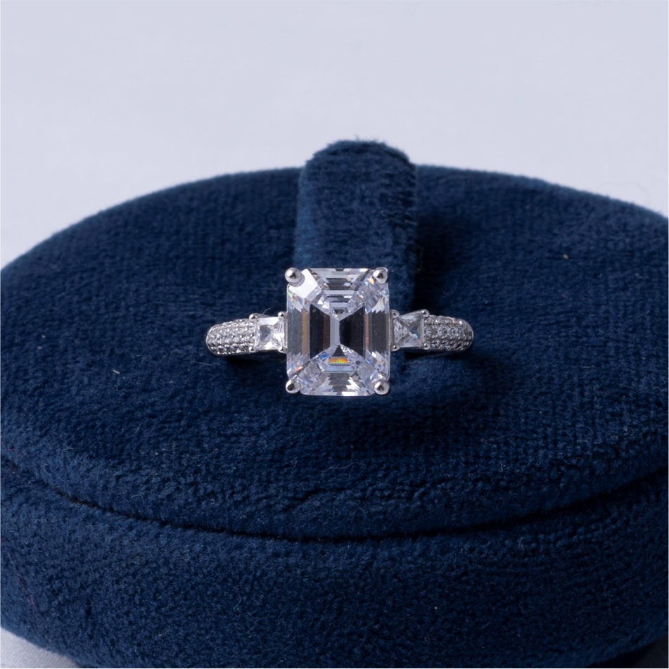 Emerald Cut Solitaire Women's 925 Silver Ring