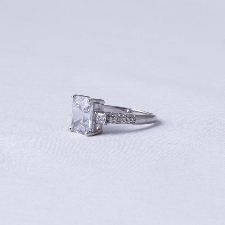 Emerald Cut Solitaire Women's 925 Silver Ring - Image 3