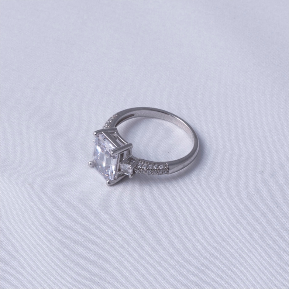 Emerald Cut Solitaire Women's 925 Silver Ring - Image 4