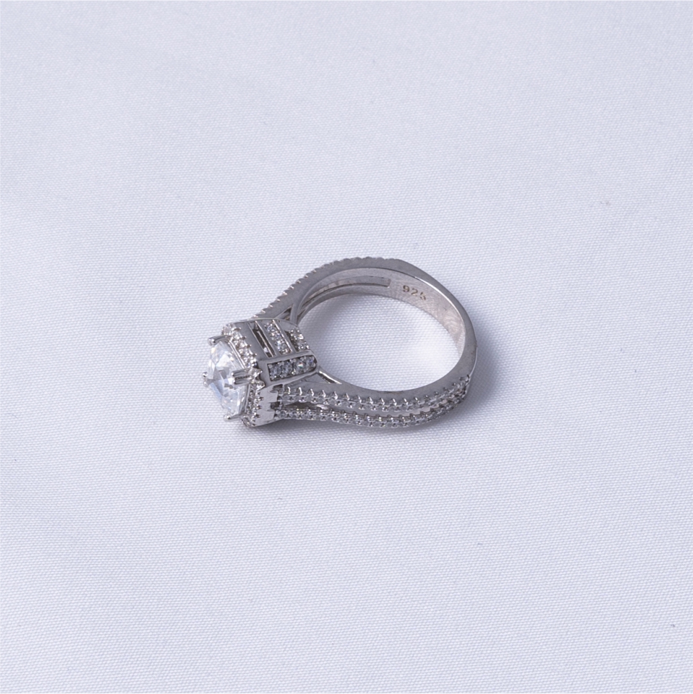 Asscher Cut Halo CZ 925 Silver Ring - Image 3
