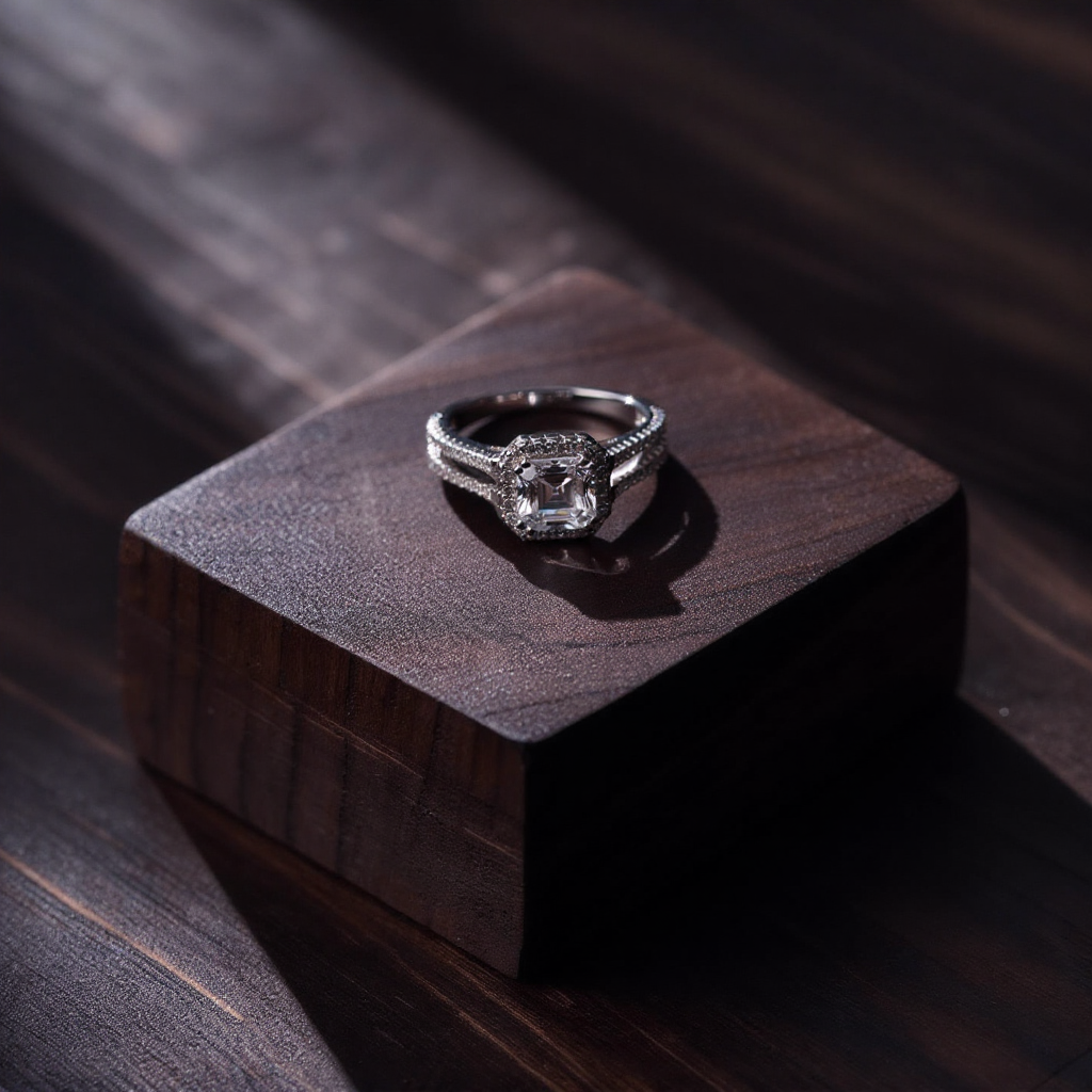 Asscher Cut Halo CZ 925 Silver Ring - Image 2