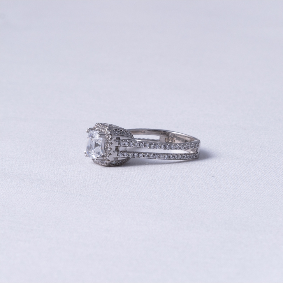 Asscher Cut Halo CZ 925 Silver Ring - Image 4