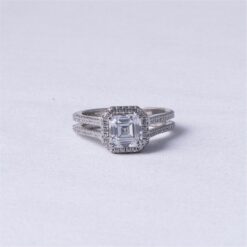 Asscher Cut Halo CZ 925 Silver Ring