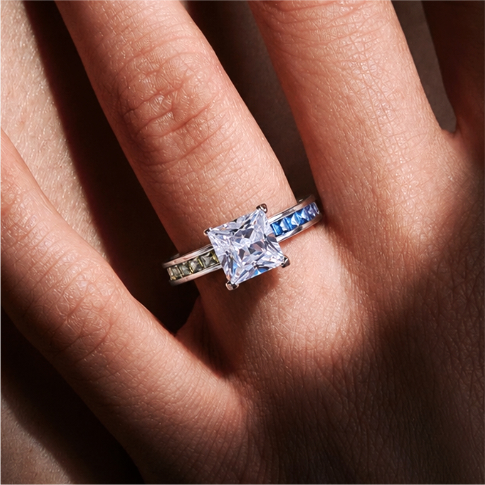 Princess Cut CZ Rainbow Band 925 Silver Ring - Image 2