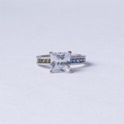 Princess Cut CZ Rainbow Band 925 Silver Ring