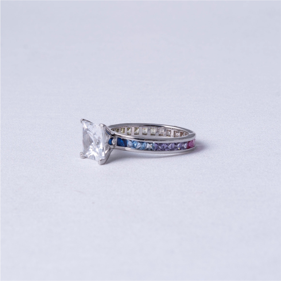 Princess Cut CZ Rainbow Band 925 Silver Ring - Image 3