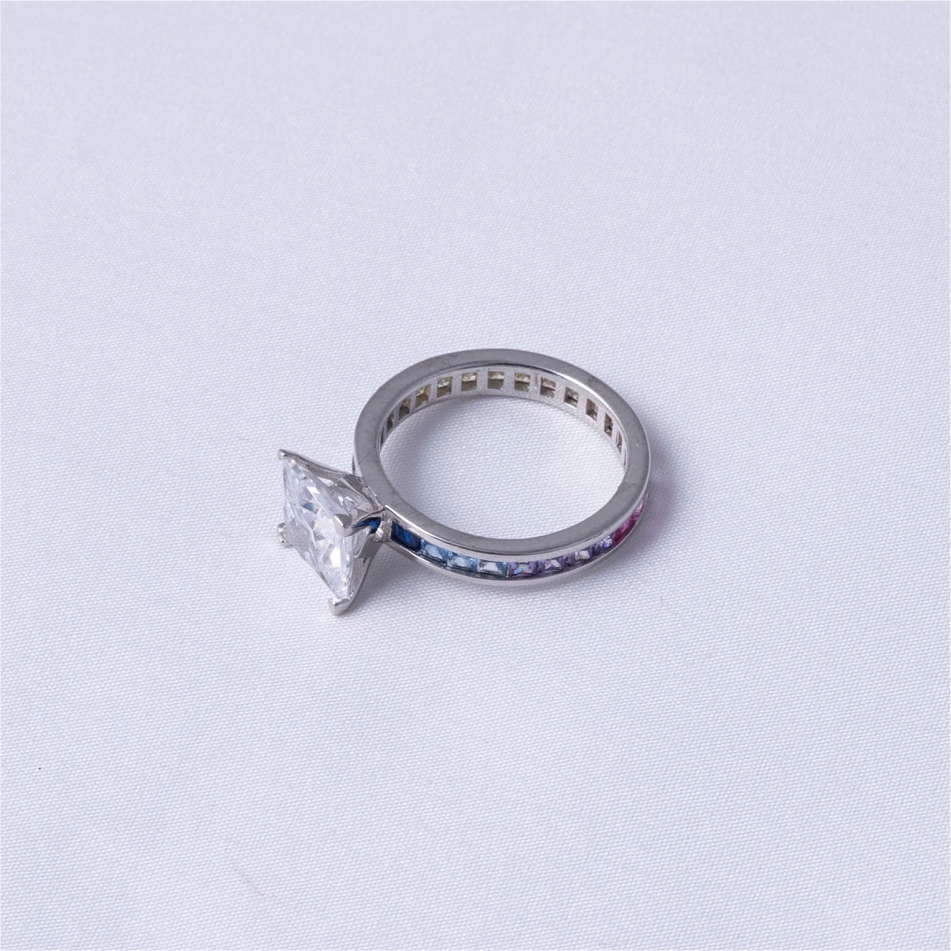 Princess Cut CZ Rainbow Band 925 Silver Ring - Image 4